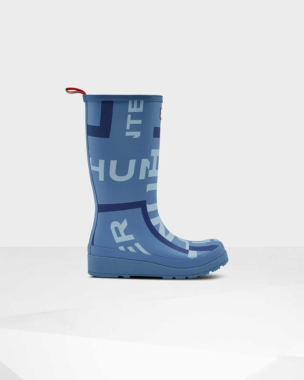 Womens Hunter Original Play Tall Exploded Logo Mid-Calf Rain Boots Blue | NBXYFR-096